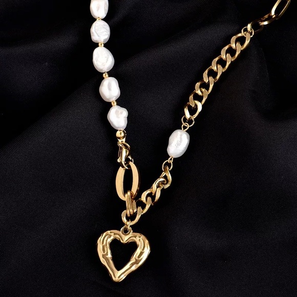 Zara Gold Keshi Vegan White Pearl Mix Links Chain Necklace NEW - Picture 7 of 16